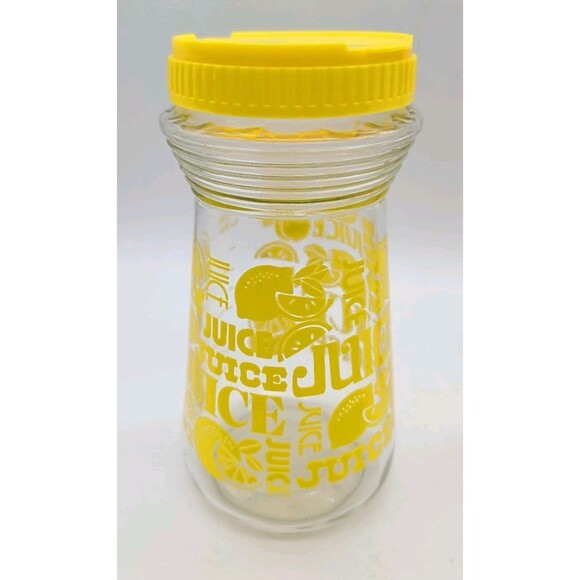 Vintage Anchor Hocking Juice Jar Jug Yellow Flip Top Lid LEMON Design 24oz USA - Picture 4 of 7